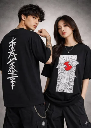 Rising Sun — Japanese Kanji Oversized Tee